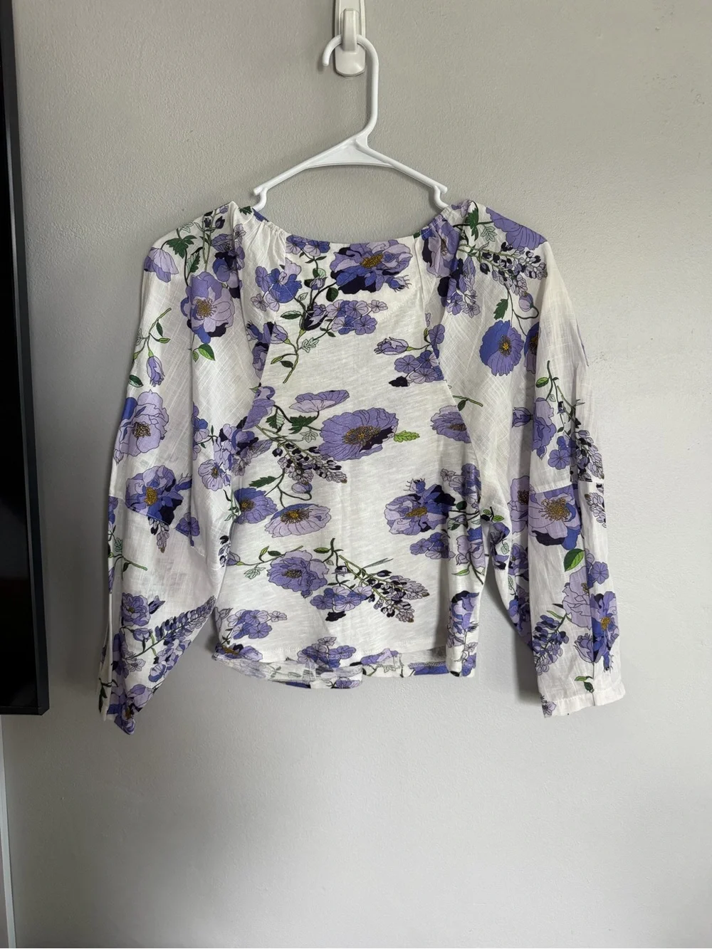 Anthropologie Floral Puff Sleeve Blouse Purple Print Cotton S